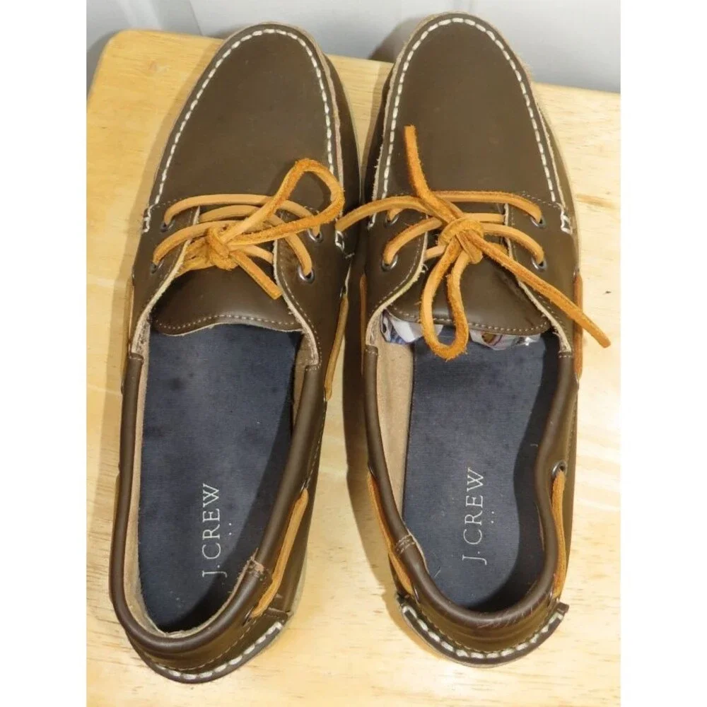 J.Crew Brown Leather Boat Shoes 2-Eye Casual Loafers Men's Size 11